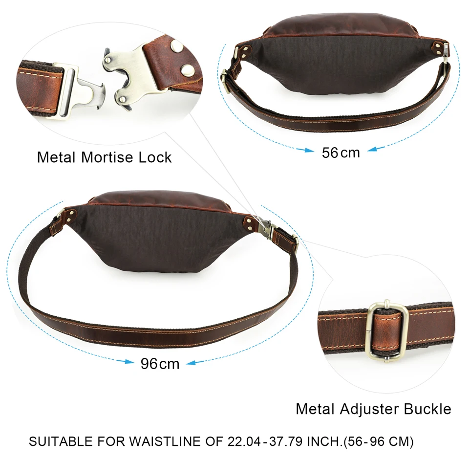 CONTACT'S Echte Leder-Hüfttasche für Herren, Reise-Bauchtasche mit Zahlenschloss, Kleine Brusttasche für Alltag & Reisen – Detail 6