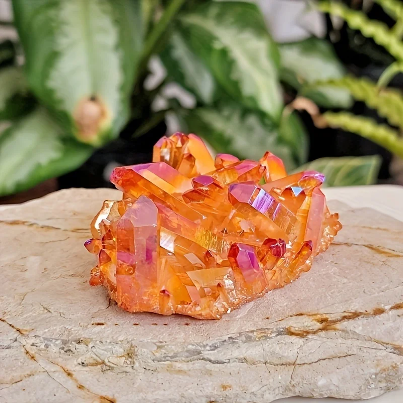 Aura Orange  Natural Cluster Cluster Multicolor Raw Electroplated for Office Home Office Garden Decor Aura Meditation Gift