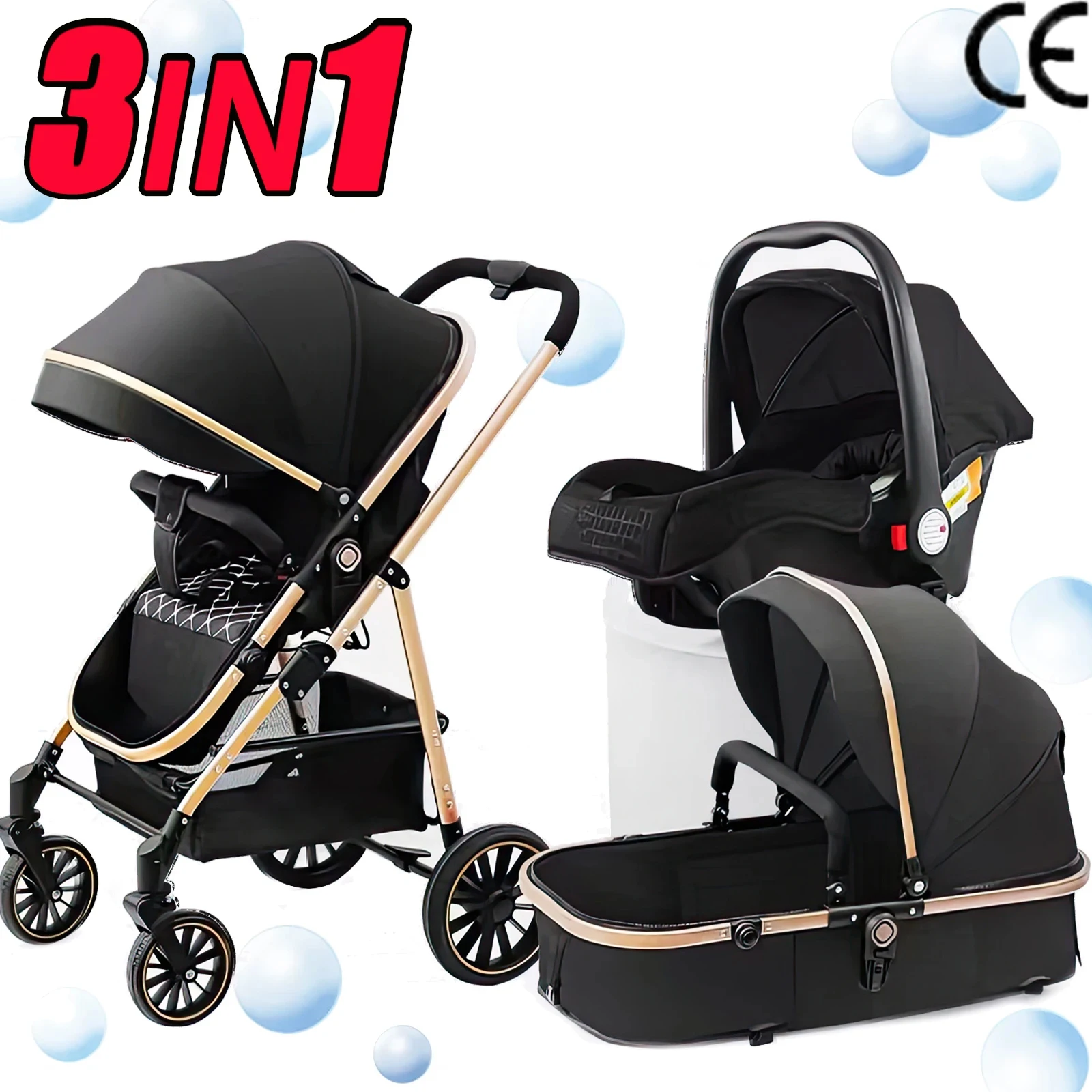 New Luxury Baby Stroller 3 in 1 Portable Travel Baby Carriage Fold Pram High Landscape Aluminum block Newborn Infant Stroller