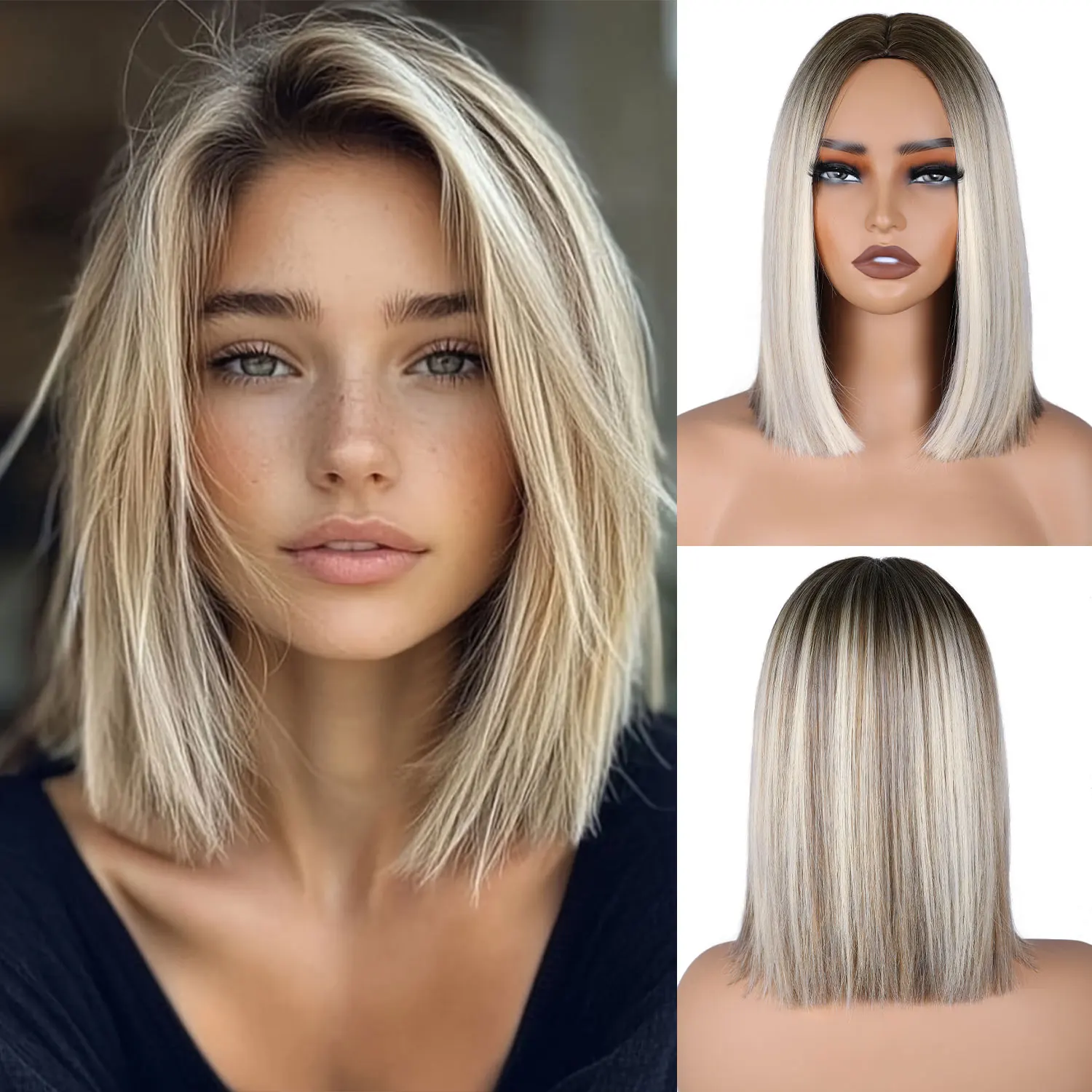 

Короткий парик с челкой, подходит для женщин, с центральной разницей на лбу, 14 дюймов, термостойкий синтетический парик.