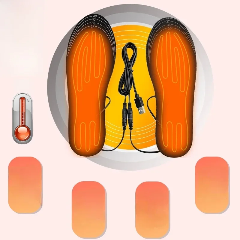 USB-beheizte Schuh-Einlegesohlen, Größe 35-46, DIY anpassbare elektrische beheizte Schuhpolster für Outdoor-Skifahren, Winter-Fußwärmer