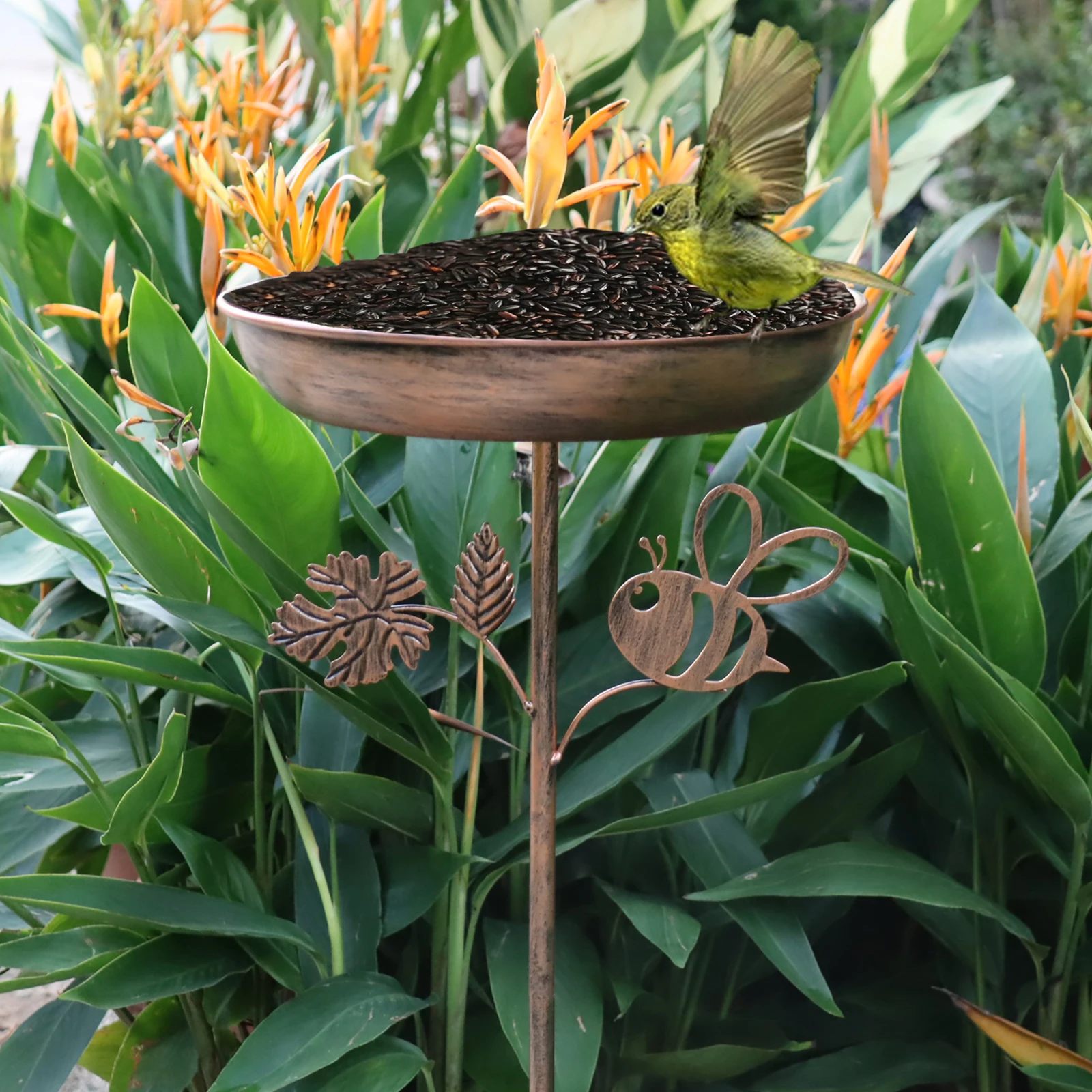 

Bird Bath Bowl Housewarming Gift Lightweight Bird Feeder with Garden Stake Birdbath Vintage Style for Fence Backyard Decoration