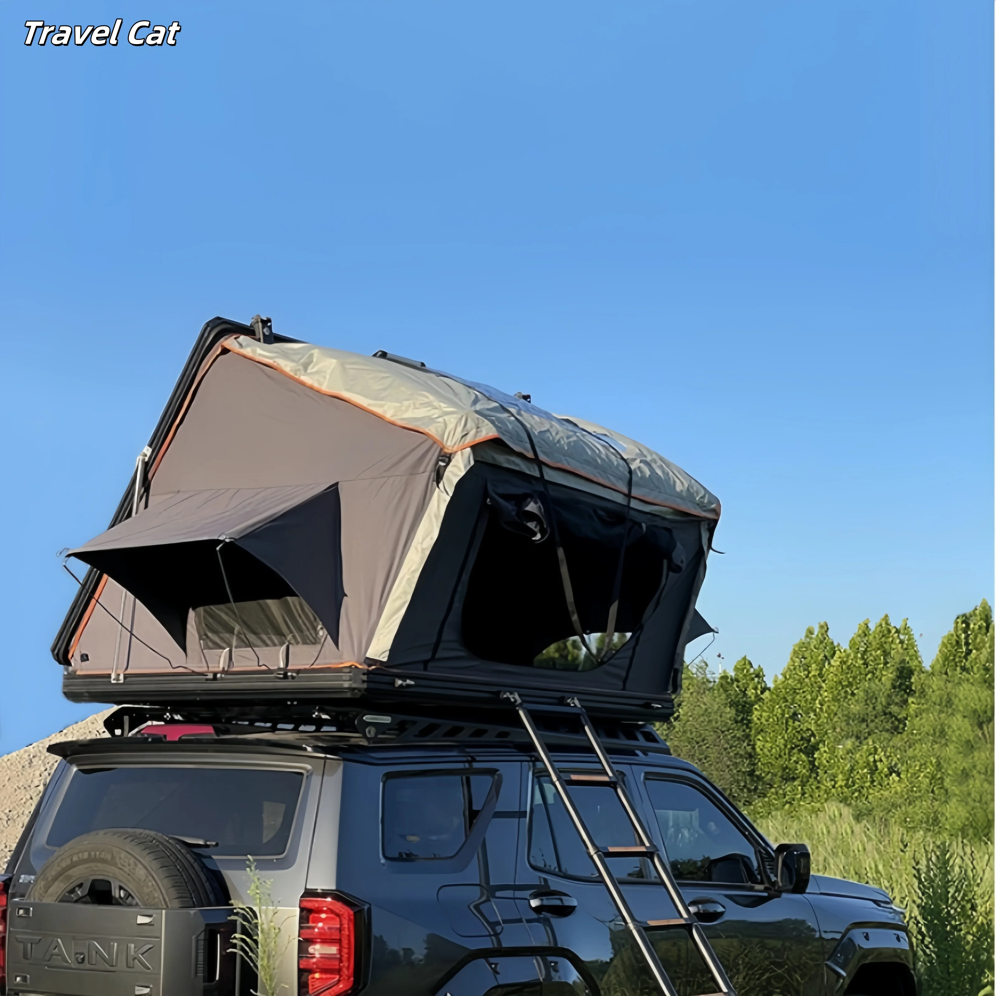 

Travel Cat Быстрая установка Водонепроницаемая боковая открытая раскладушка ABS Жесткий корпус Палатка на крыше 3-4 человека Палатка на крыше для 4x4 Offroad Campi