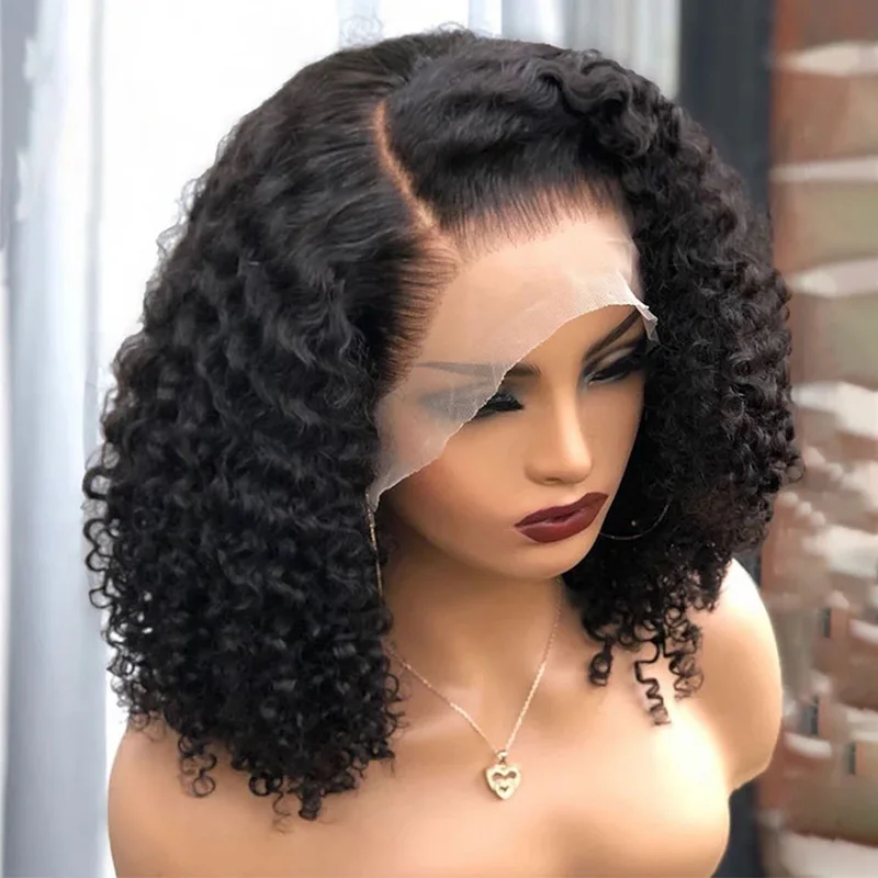 Brazilian Hair Short Bob Wigs Deep Wave Human Hair 200% Density 13x4 Transparent Lace Front Wigs 4x4 Lace Closure Short Bob Wigs