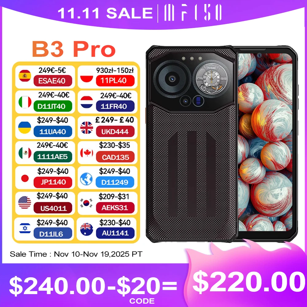 IIIF150 B3 Pro 5G Rugged Machine Ultra-Thin Smartphone Android 14 10800mAh 16GB 512GB Dual Display 100MP Camera