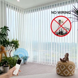 Custom Rechargeable Motorized Vertical Sheer Blinds Remote Control Trendy Electric Curtains With Easy Open Handling Track