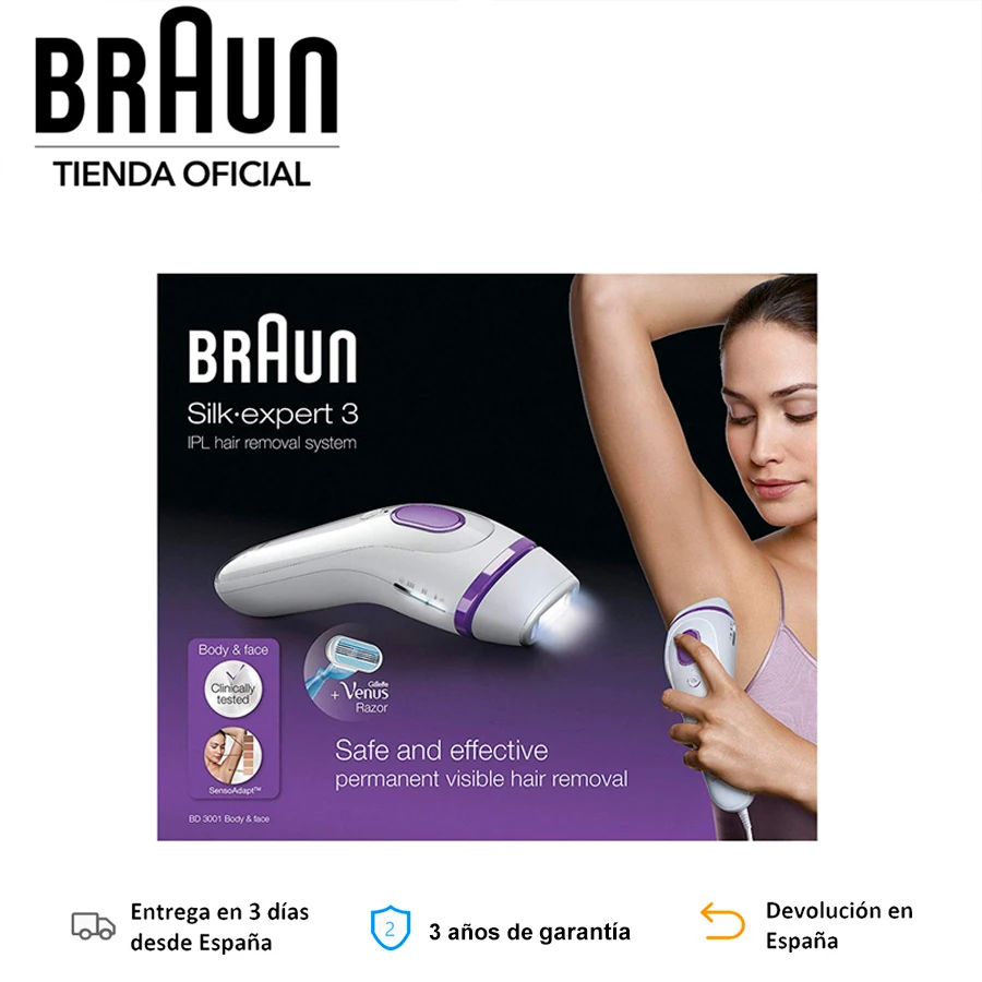 Braun Silk-expert 3 IPL BD 3001, Ipl Hair Removal, Home Use Devices, Laser Hair Removal, Epilator for Women, Facial Epilator