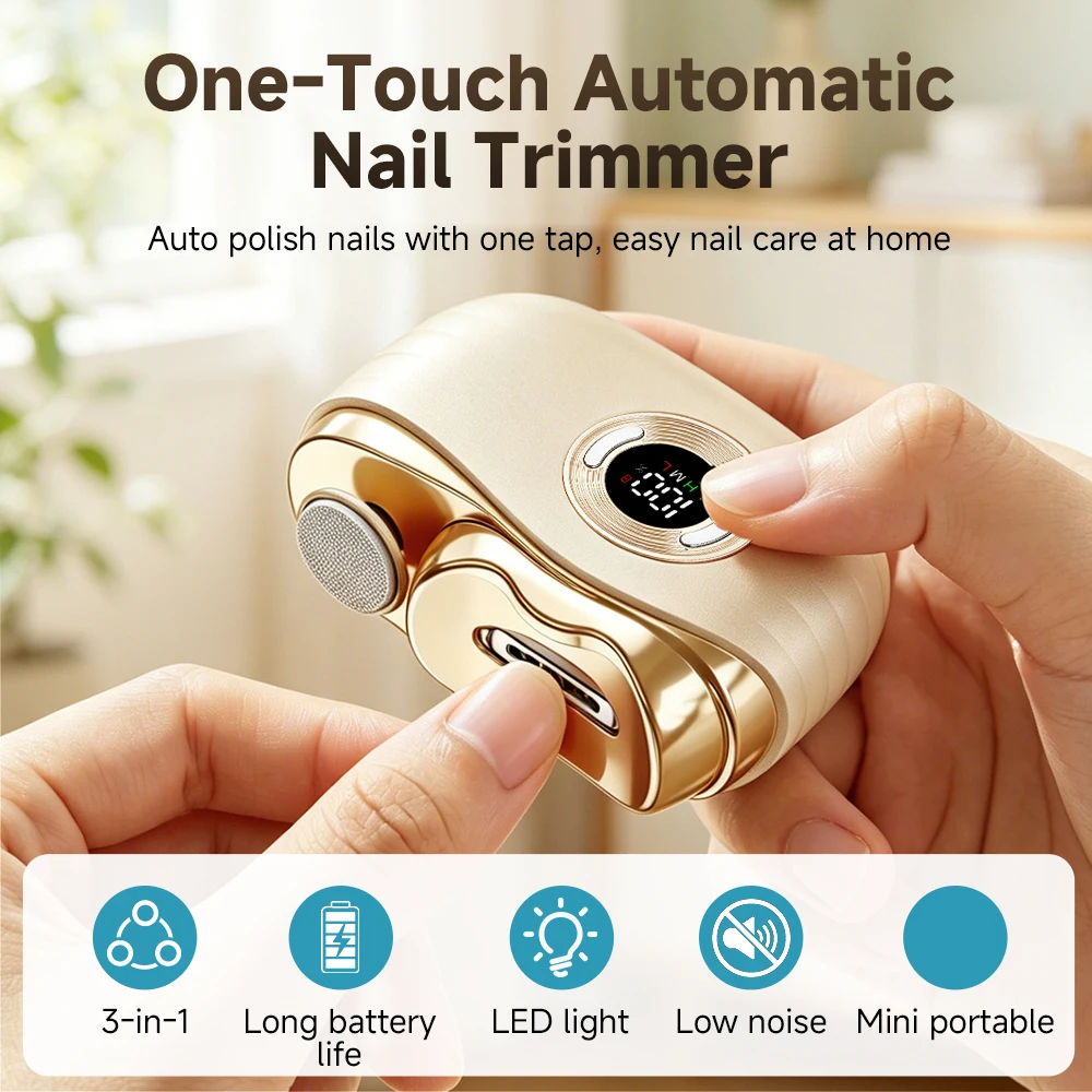 Portable electric nail clipper and polisher featuring USB charging, user-friendly operation, an anti-pinch design, and an auxili