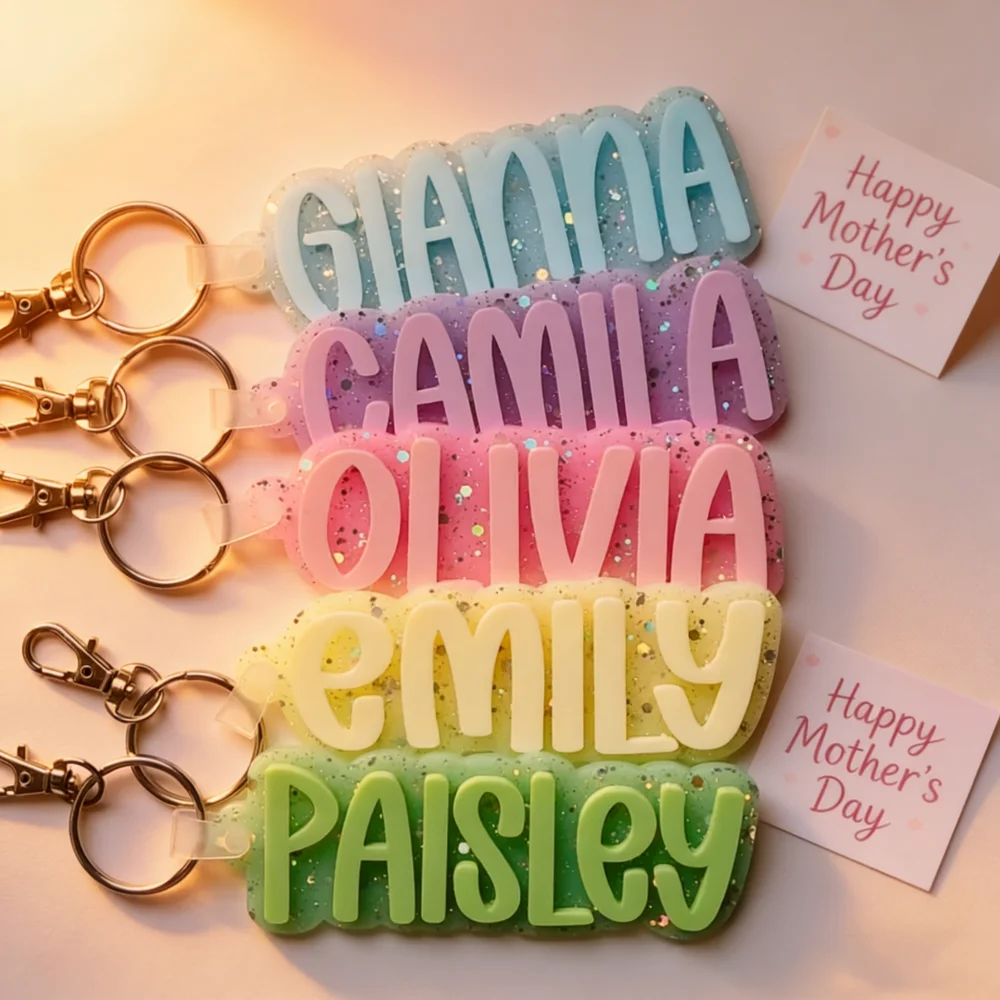 LeeChee 5pcs Set Custom Name Glitter Transparent Star Keychain Jewelry Cute Back to School Gift