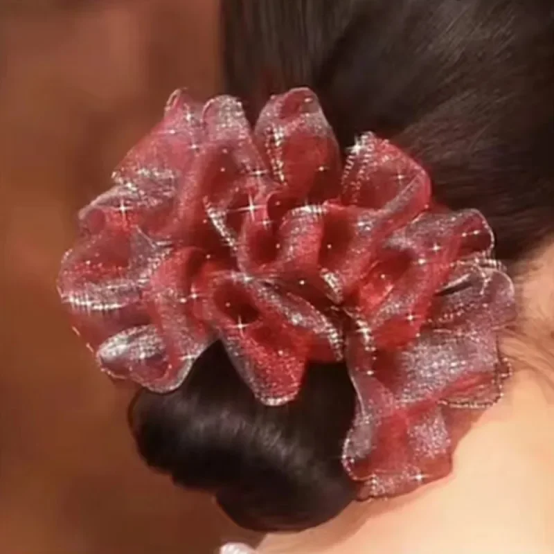 Nowa przędza osadzana diamentami opaska do włosów ze złotą krawędzią lina na głowę Pure Color pasujące, wysokie, elastyczne, bezszwowe duże gumki dla kobiet — zdjęcie 2