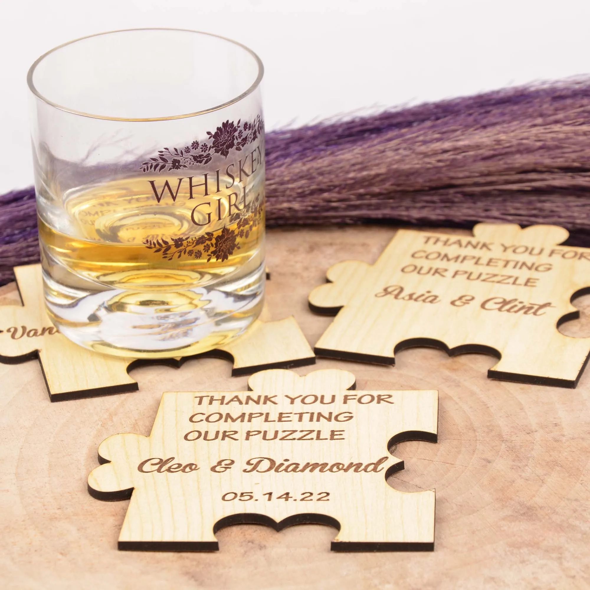 Wedding Puzzle Invitations Favor Custom Jigsaw Wooden Coasters Personalized Party Gift for Guests Wedding Table Decor