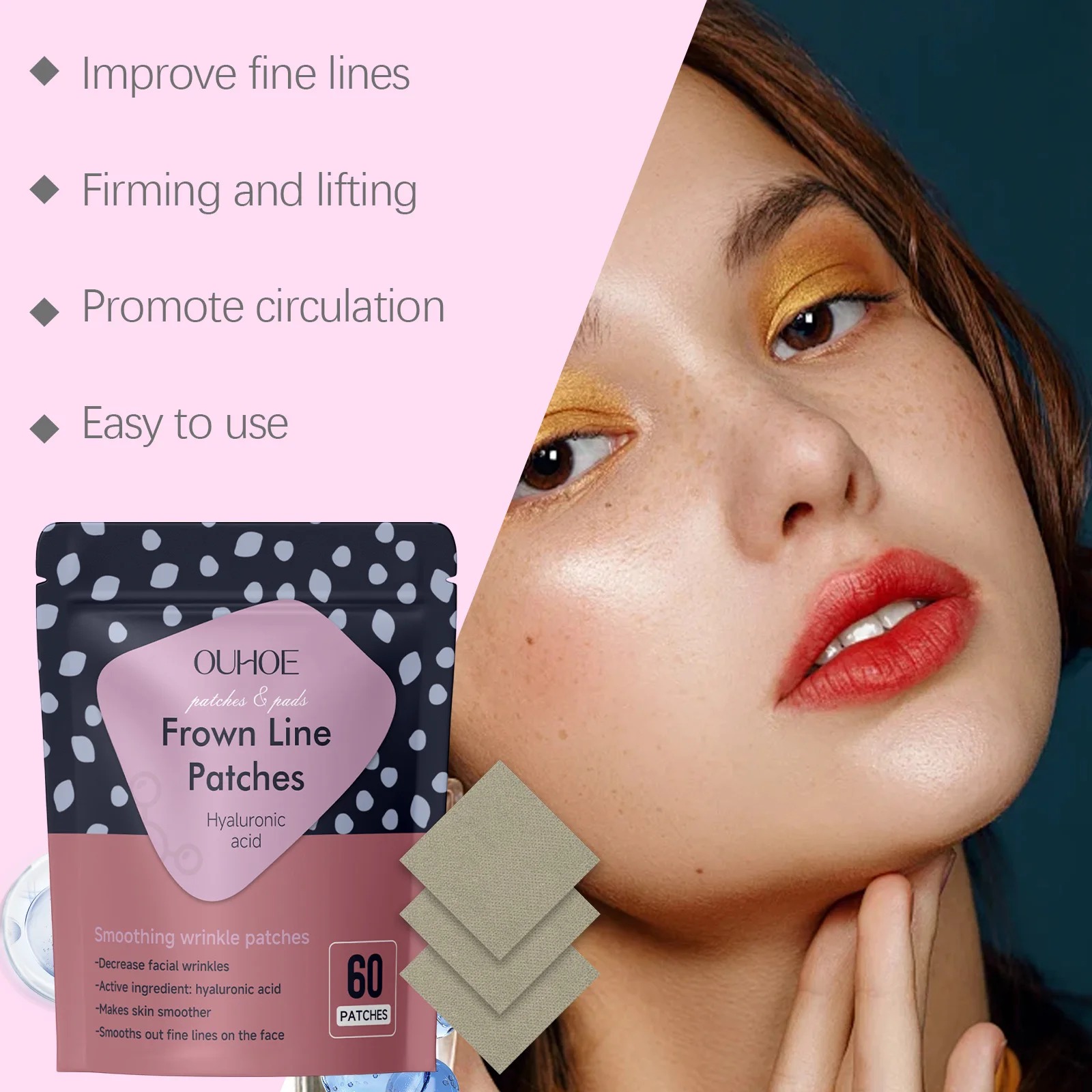 Ouhoe 60 قطعة ثبات الوجه التصحيح تتلاشى الخطوط الدقيقة الطيات الأنفية تقليص المسام Lfting خطوط العين ترطيب بشرة الوجه ملصق