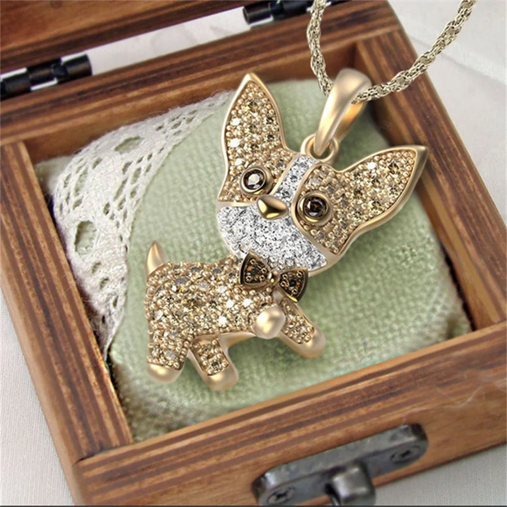 Cute Chihuahua Dog All-match Necklace Personality Animal Micro-encrusted Zircon Necklace Accessories Children's Birthday Gifts