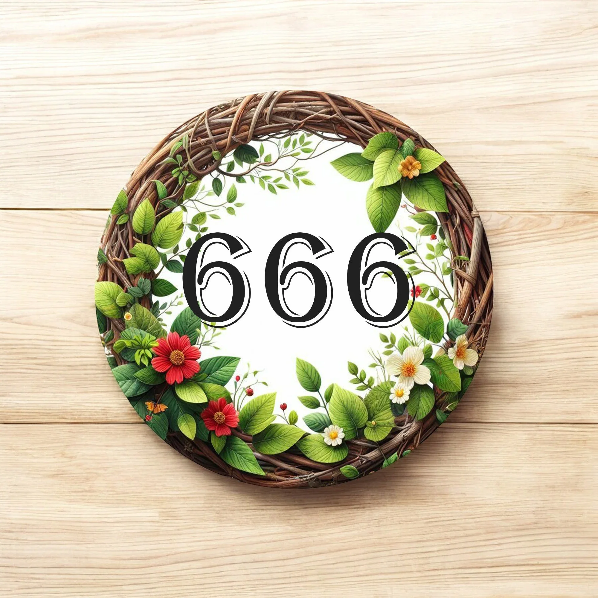 Wooden Ivy Pattern Circle Cut House Number Sign with Customizable Colors and Numbers, High Quality Print, Vivid Colors 2025