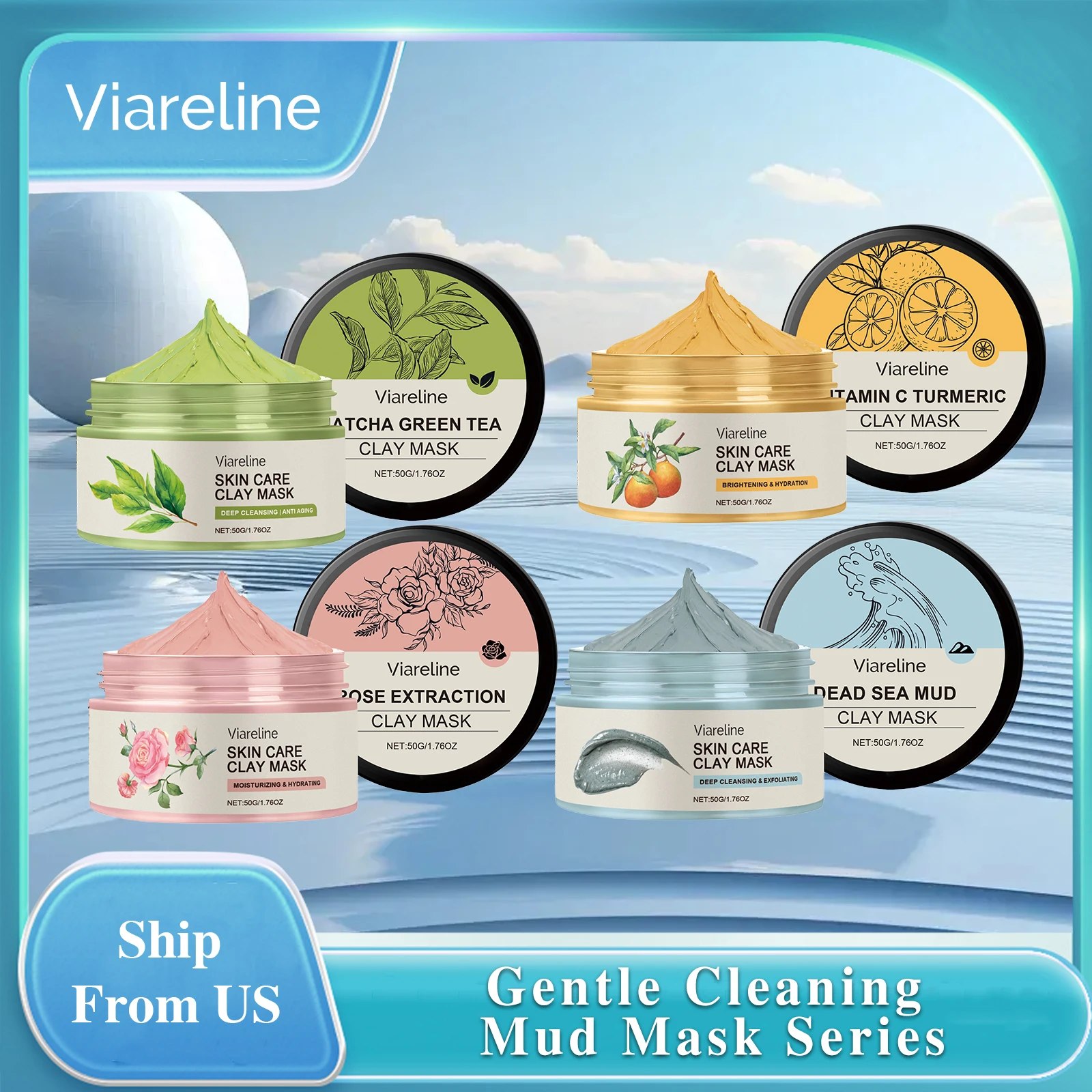 

Viareline 50g Cleansing Facial Clay Mask Exfoliating Moisturize Shrink Pores Anti Acne Brighten Skin Remove Blackheads Mud Mask