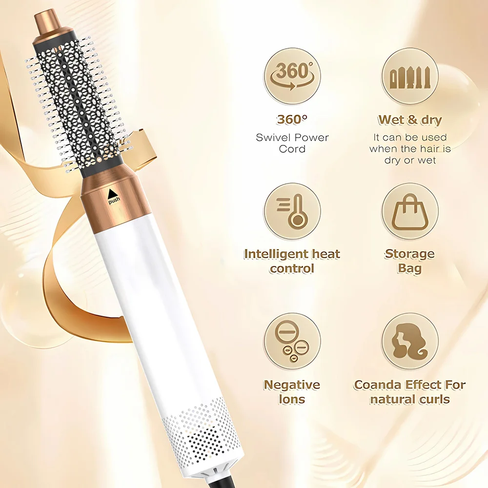 Cepillo Eléctrico 5 en 1 para el Cabello, Secador de Pelo, Rizador Automático, Alisador de Cabello, Peine de Aire Caliente, Aparato de Peluquería Multifuncional - Envío Rápido