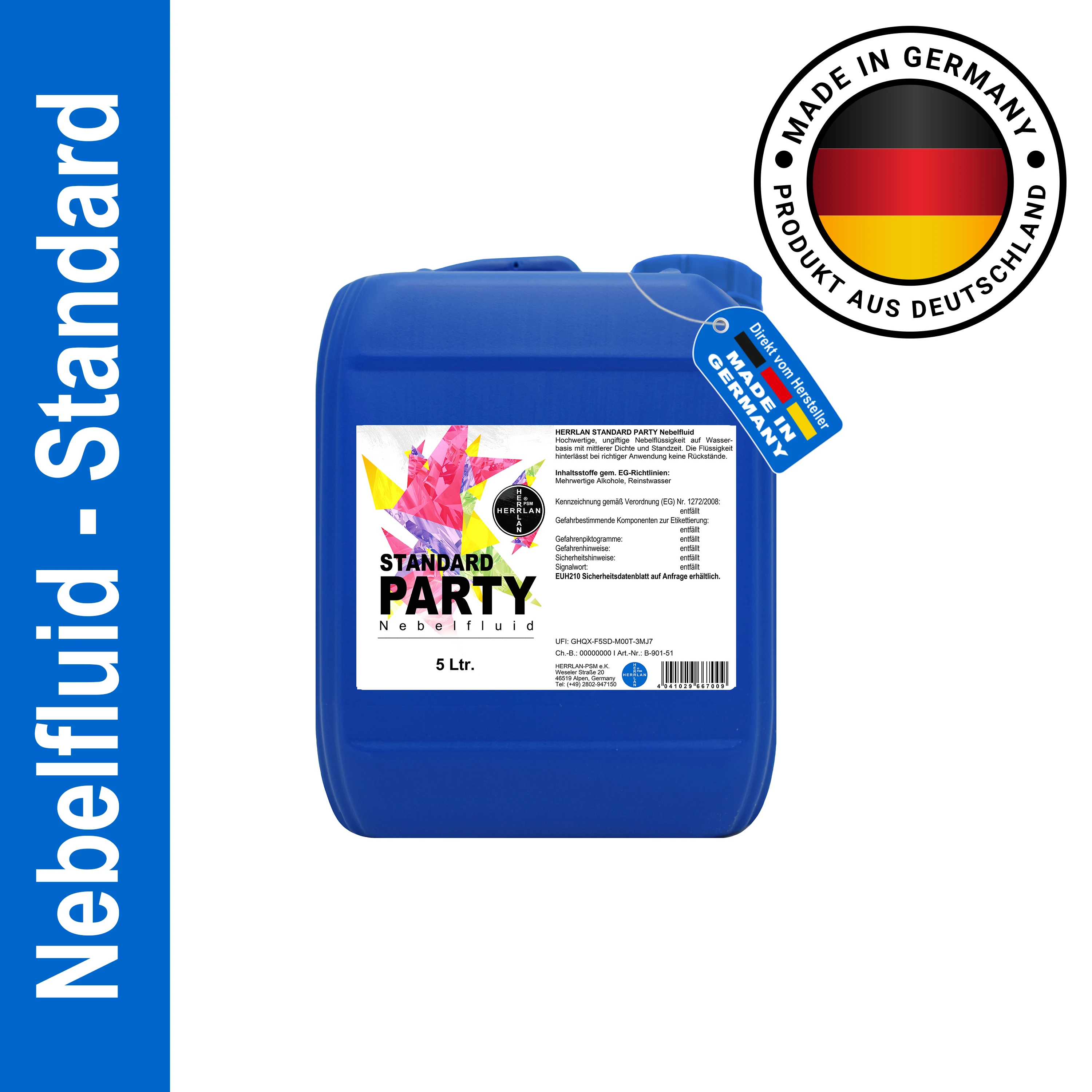 HERRLAN ® STANDARD PARTY Nevelvloeistof 1 Liter tot 5 Liter Universele Watergedragen Nevelvloeistof - Gemaakt in Duitsland