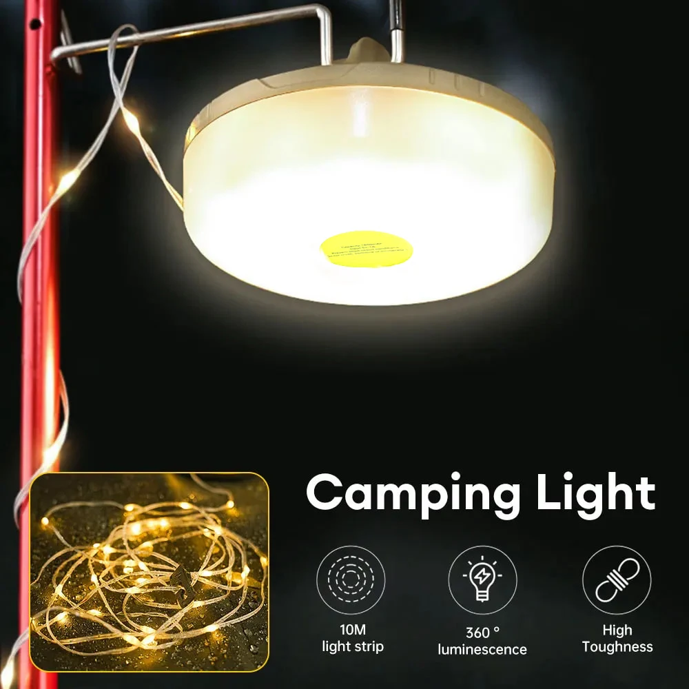 

Battery-Powered Warm Glow String Lights | 2-in-1 USB Camping Lights, 10m Shrinkable Light String