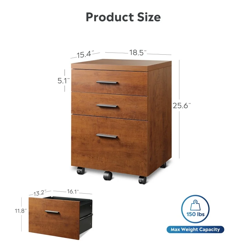 خزانة ملفات خشبية ذات 3 أدراج من GALAXHERO، خزانة ملفات تحت المكتب لحامل طابعة المكتب المنزلي مع عجلات #4