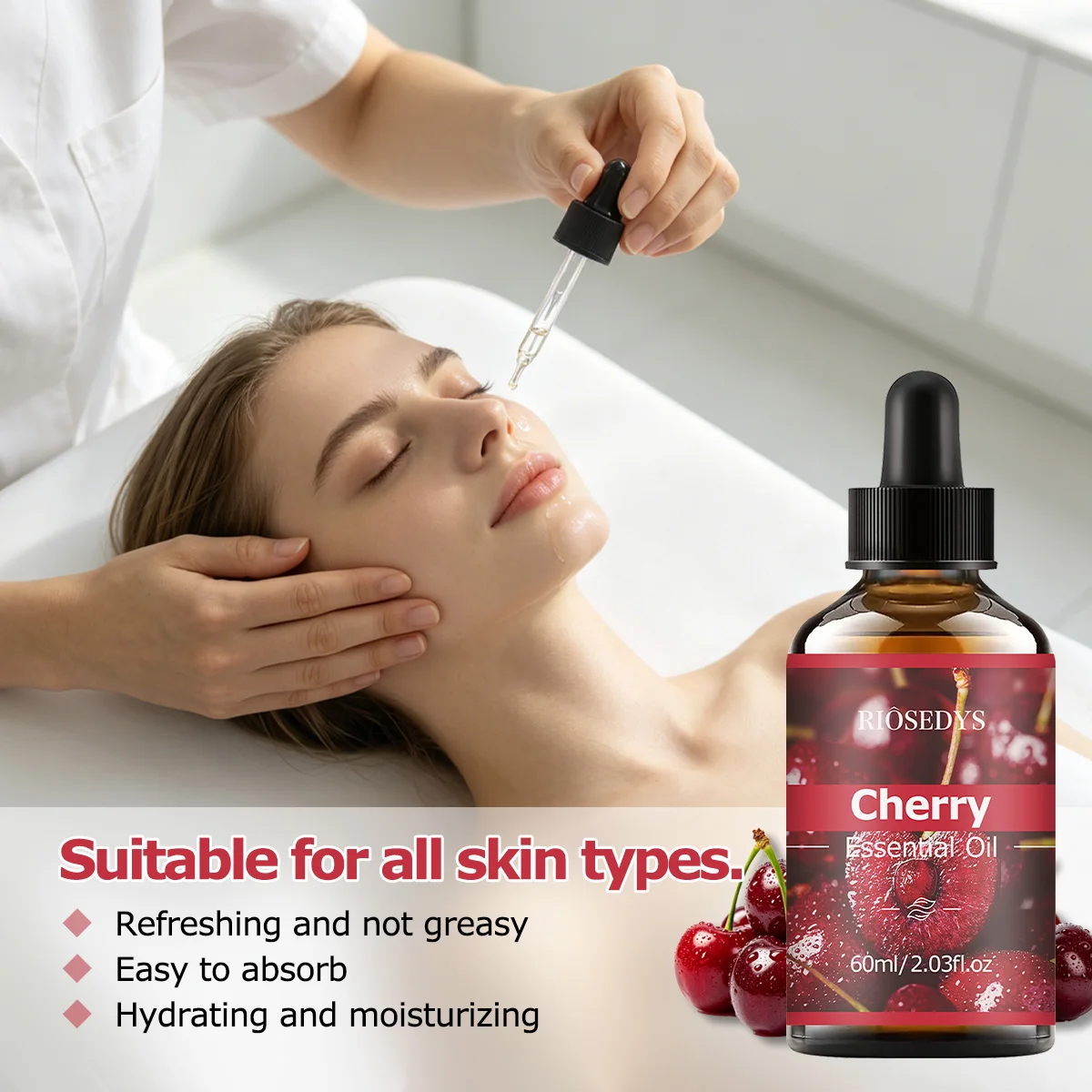 60ml CHERRY ESSENTIAL OIL has deep nourishing moisturizing effects, making it suitable for massage, skin care, and hydration.