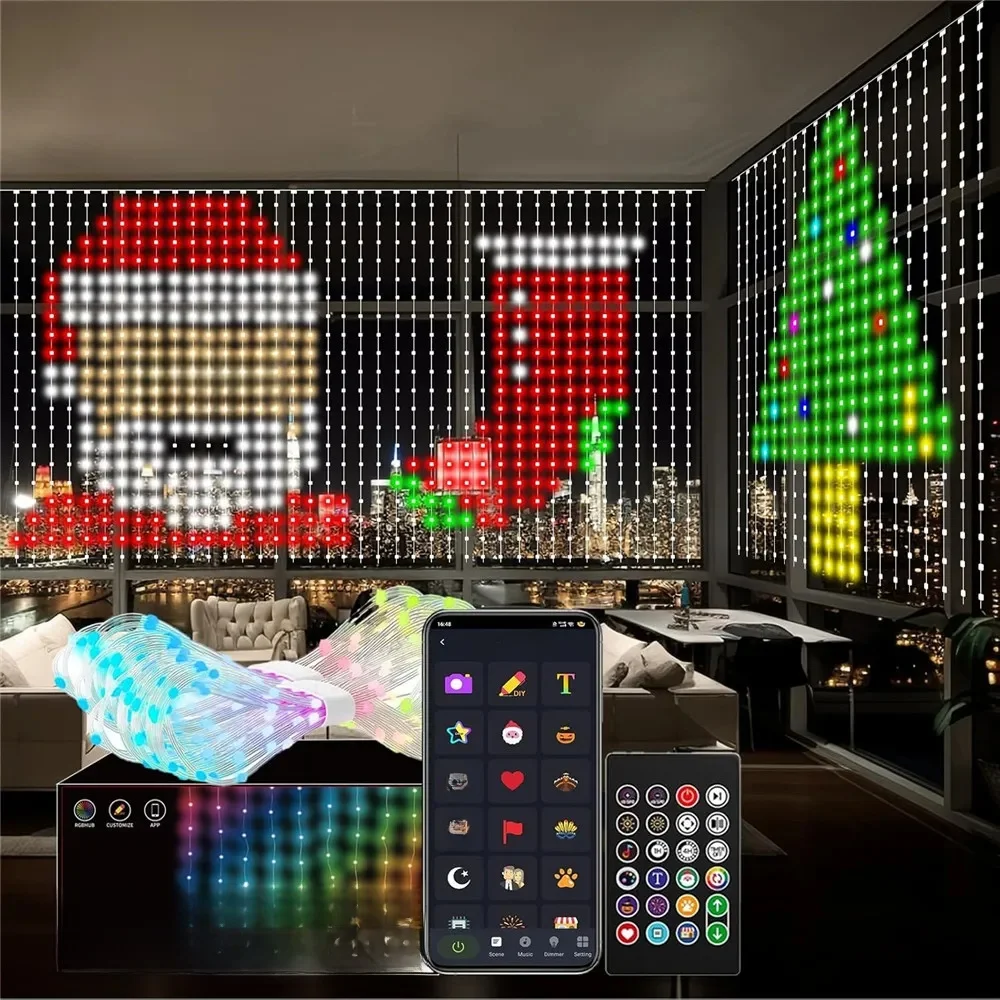 400-800 LED RGB Inteligentne kurtyny świetlne z muzyką, sterowaniem aplikacją i pilotem, oświetlenie imprezowe LED na ślub/Walentynki/urodziny — zdjęcie 2