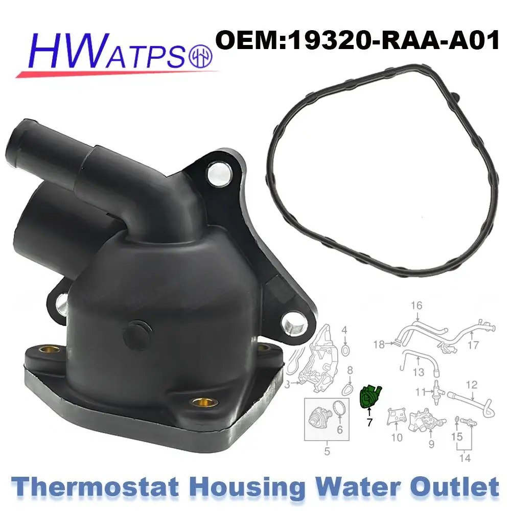 For Honda Element Accord Civic CR-V Acura TSX K24 2.4L 2.2L Thermostat Housing Water Outlet + Gasket 19320RAAA01 19320-RAA-A01