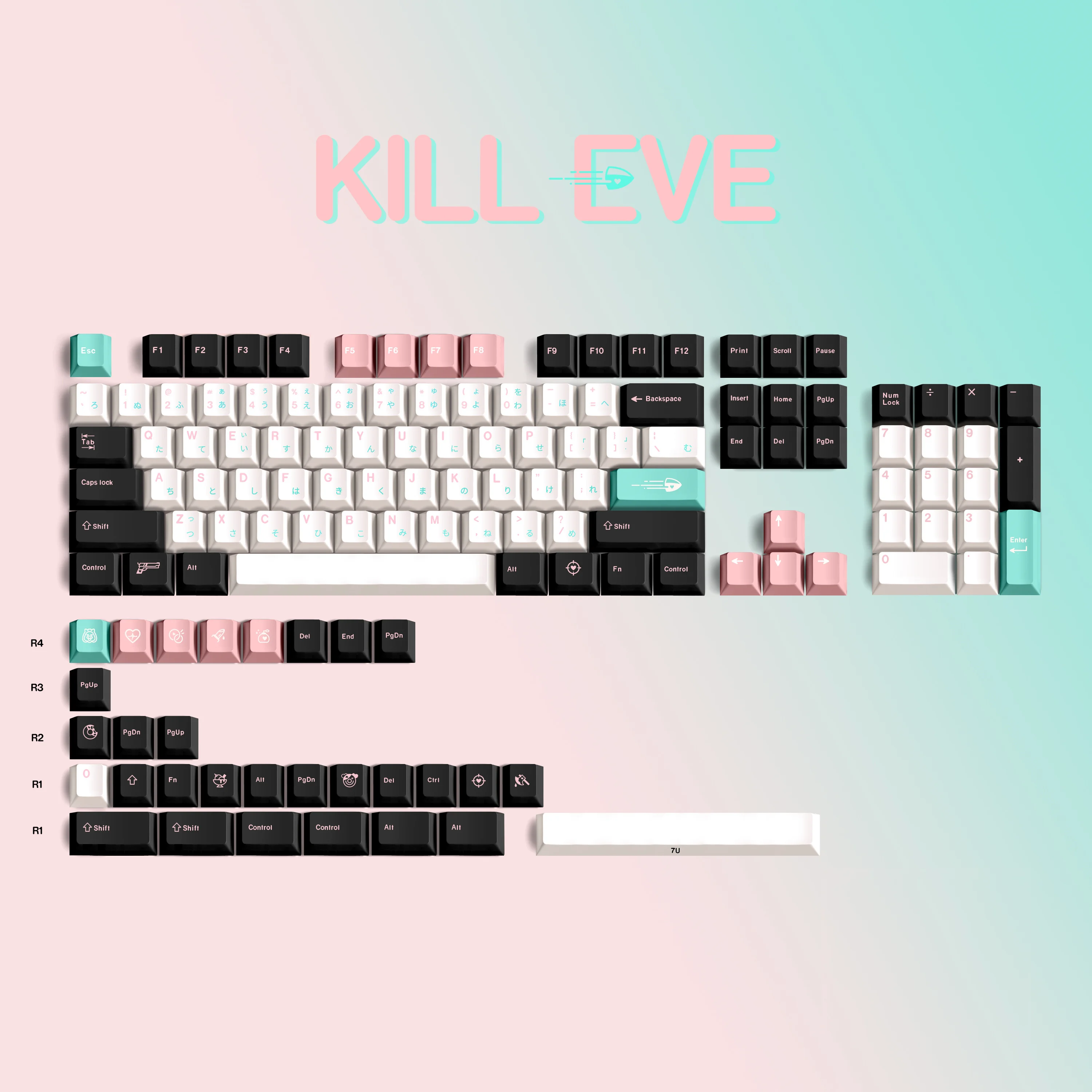 GMK Kill Eve Keycaps, 134 Keys Keycaps Cherry Profile DYE-SUB Personalized GMK Keycaps For Mechanical Keyboard