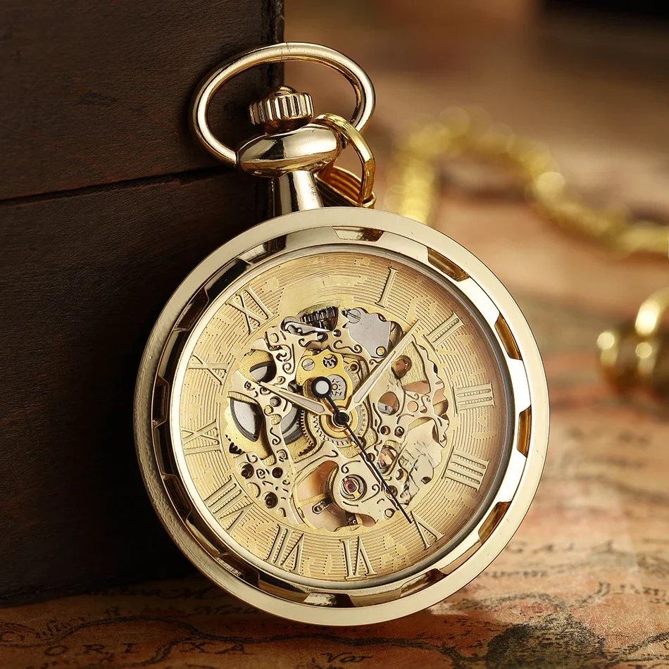 Luksusowy antyczny szkielet mechaniczny zegarek kieszonkowy mężczyźni Steampunk mechaniczne zegarki Fob zegar wisiorek ręcznie nakręcany Relogio De Bolso — zdjęcie 2
