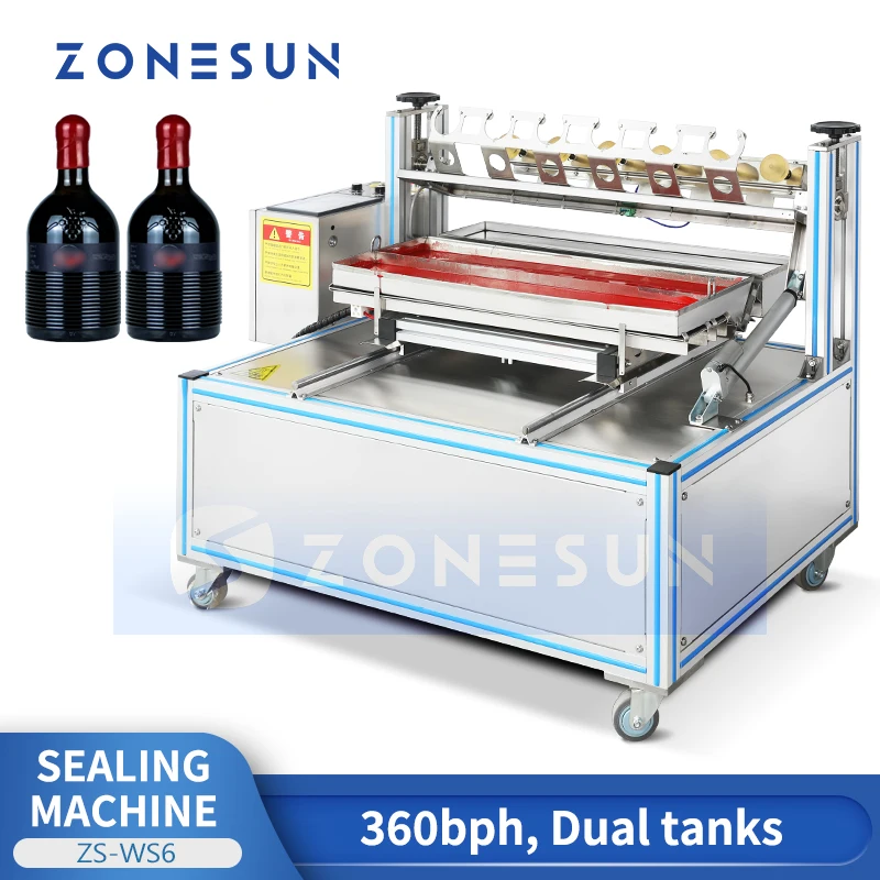 ZONESUN 360bph 3kW Wine Bottle Sealing Wax Machine with Dual Tank Automatic Wax Dipping Machine Wax Seal Waxing Mechinery ZS-WS6