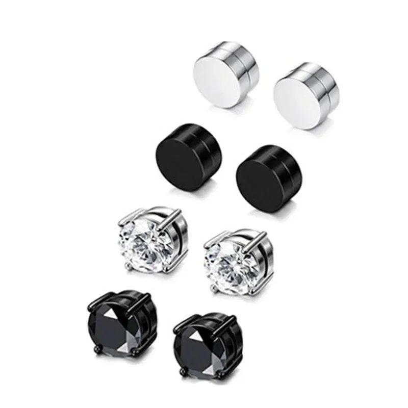 1 paires de boucles d'oreilles magnétiques en acier inoxydable pour hommes et femmes, fausses boucles d'oreilles à aimant CZ, boucles d'oreilles à Clip Non percées, bijoux à clous