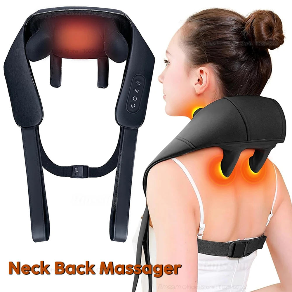 Wireless Neck And Back Massager Heated Neck And Shoulder Kneading Massage Shawl Cervical Relaxing Trapezius Portable Massager