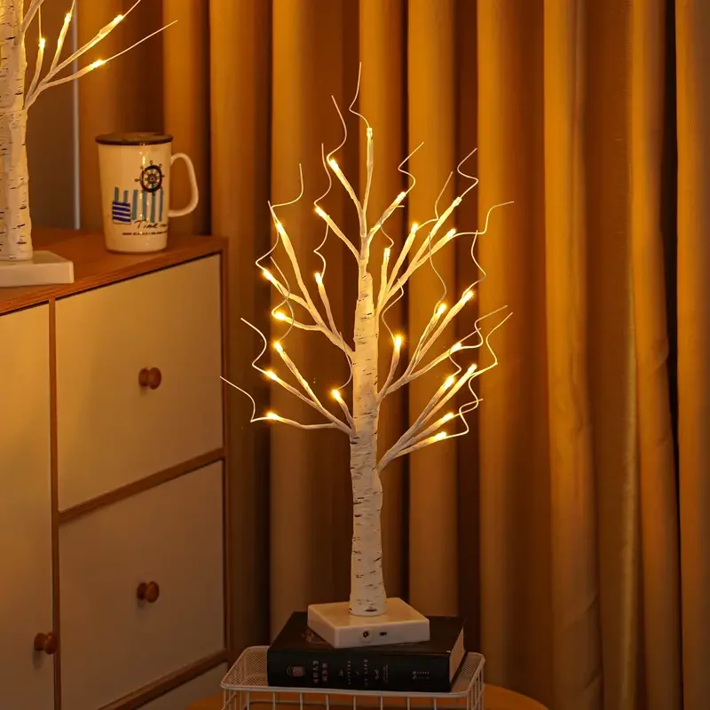 1pc Lighted Birch Tree For Home Decor Warm White LED Tree USB Powered Battery Operated Tabletop Mini Artificial Tree