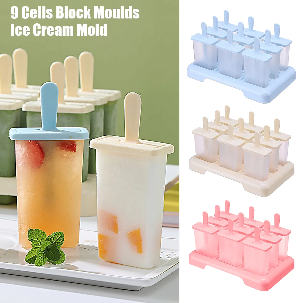 9 CELL FROZEN ICE CREAM DIY POP MOLD POPSICLE MAKER LOLLY MOULD TRAY PAN KITCHEN