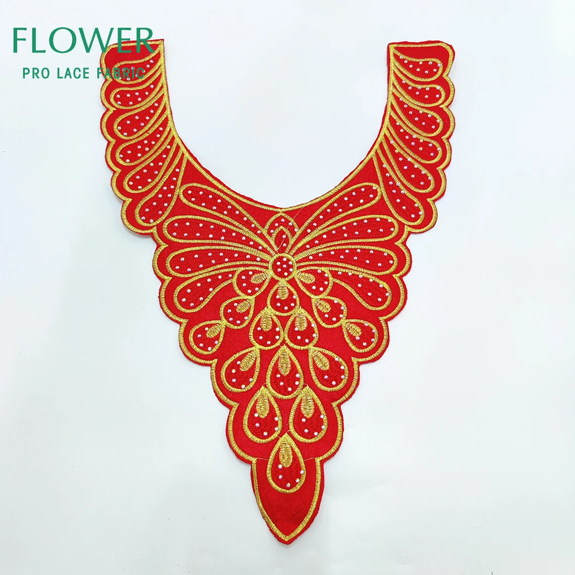 Luxurious Hot Fix Rhinestones African Lace Fabric Neckline Collar Iron On Embroidery Appliques For Women Cloth Accessories