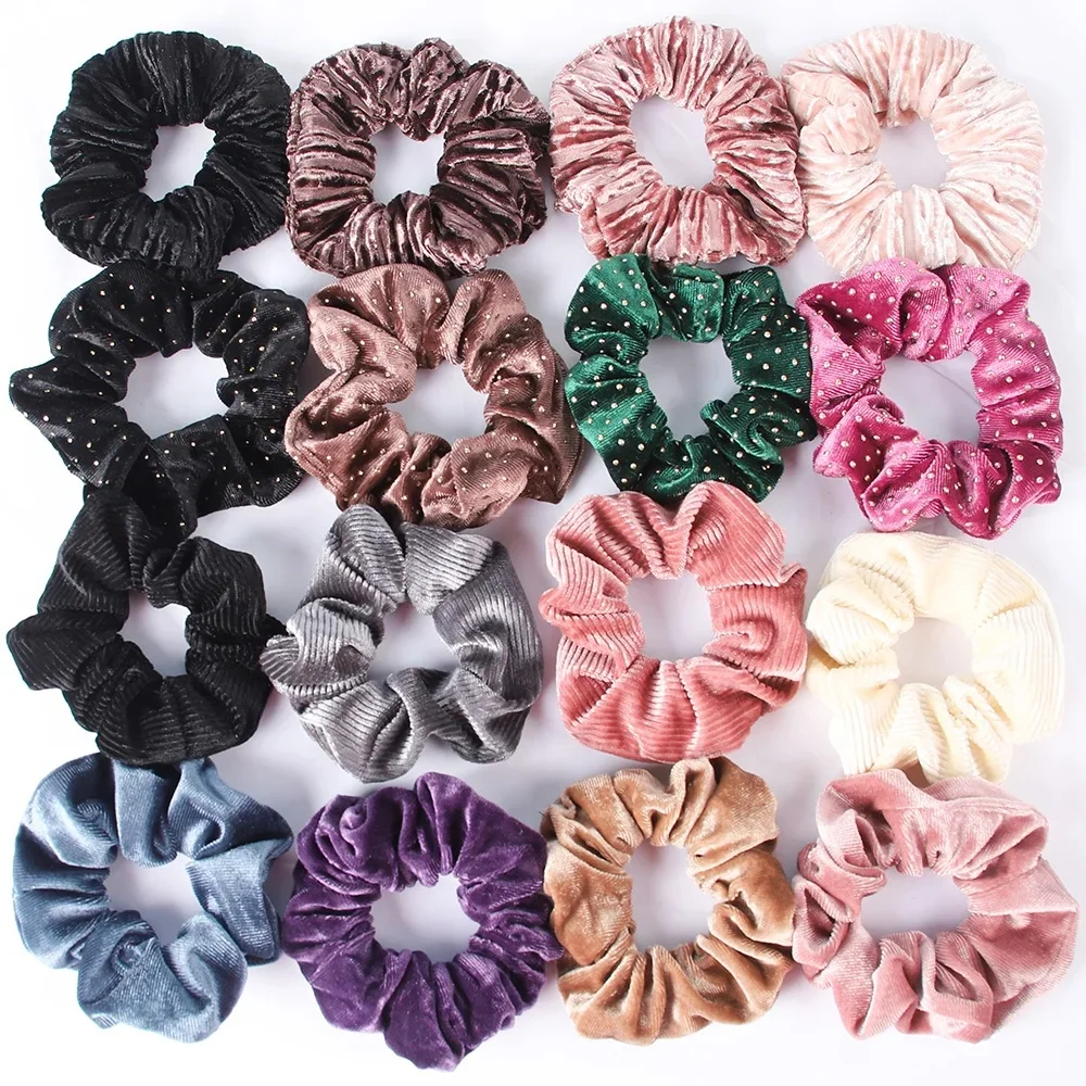 Aksamitne Scrunchies elastyczne gumki do włosów kobiety dziewczęta Dot opaski kucyk Holder gumki do włosów tanie zimowe akcesoria do włosów moda — zdjęcie 2