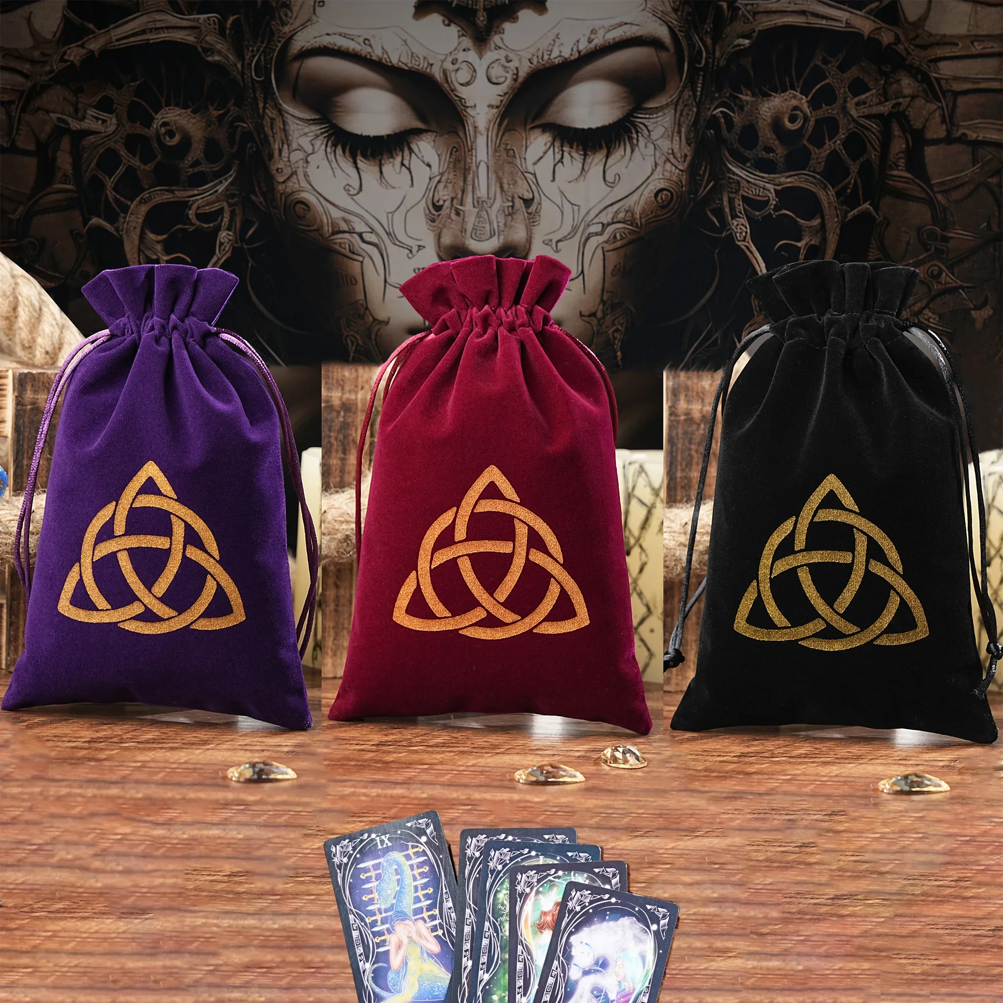 Sac de rangement de Tarot en velours, 1 pièce, cartes de jeu de société, paquet de cordon de serrage brodé, fournitures de sorcellerie pour autel, pochette de dés de Tarot