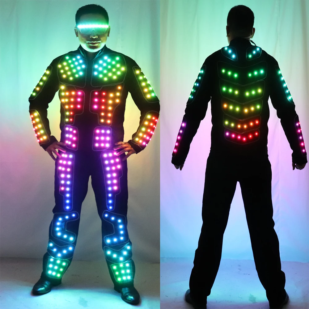 Full Color LED Robot Suit Stage Dance Costume Tron RGB Light up Stage Suit Outfit  Jacket Coat