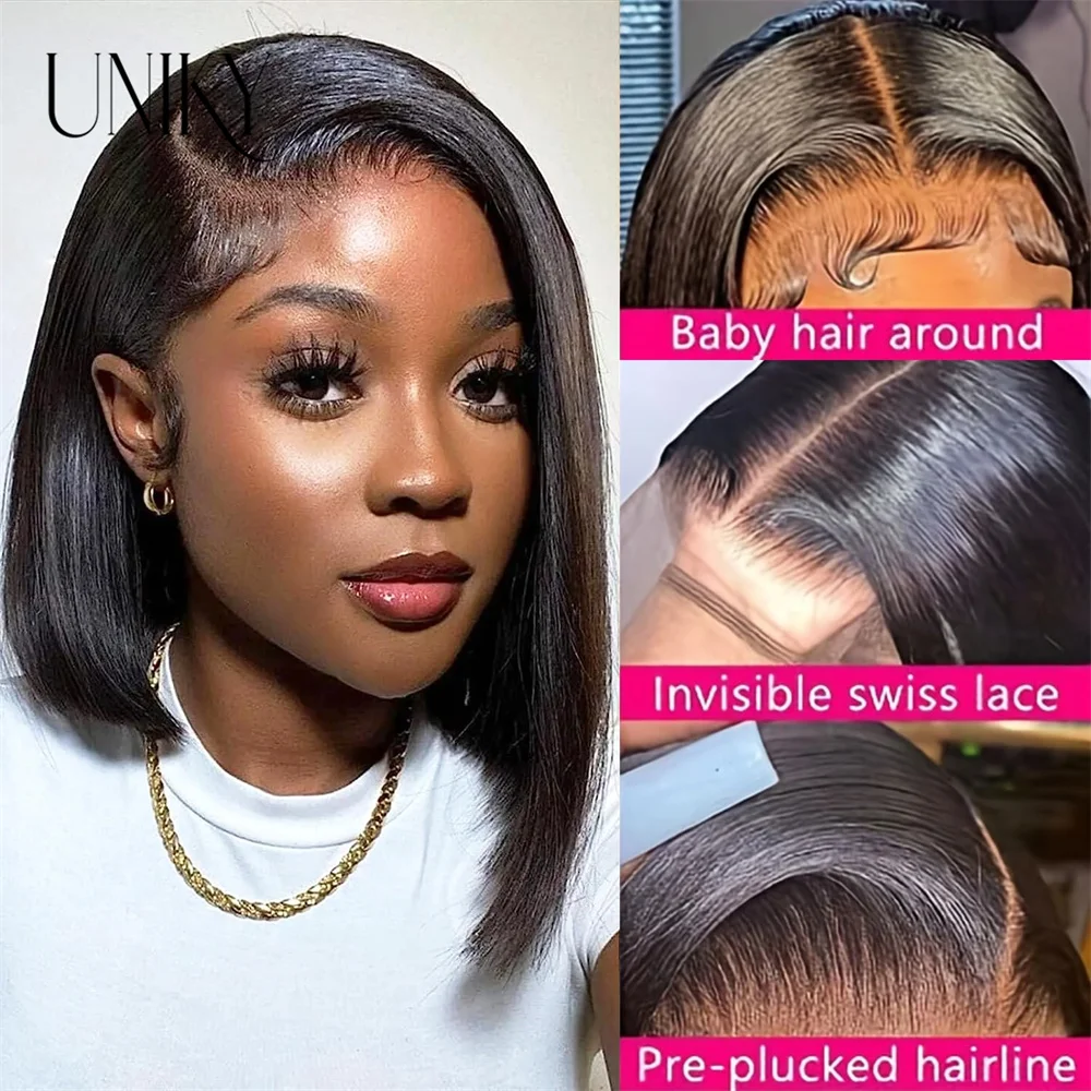 13x4 Straight Lace Front Human Hair Wigs PrePlucked Brazilian Hair Transparent Short Bob Wigs Straight Bob Wig On Clearance Seal