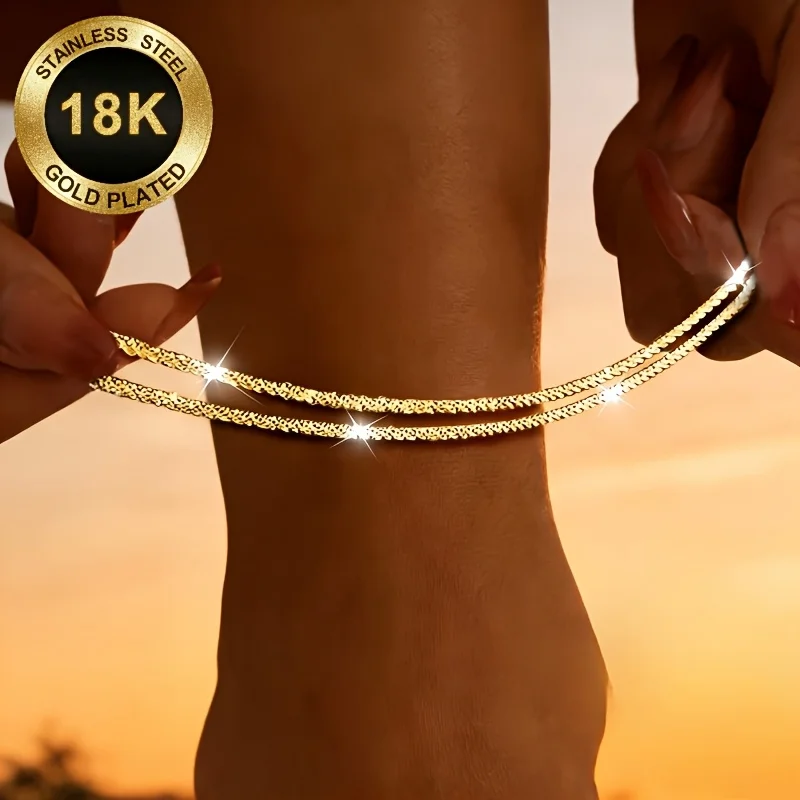 2-Piece Set of High-Quality Stainless Plated 18K Gold Elegant and Exquisite Ankle Chains Elegant, Fashionable, Simple and Hip-Ho