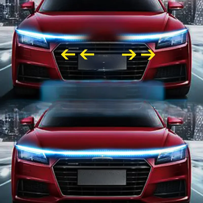 RXZ LED feux de jour balayage démarrage capot de voiture lumières décoratives DRL Auto moteur capot Guide lampe d'ambiance décorative 12V