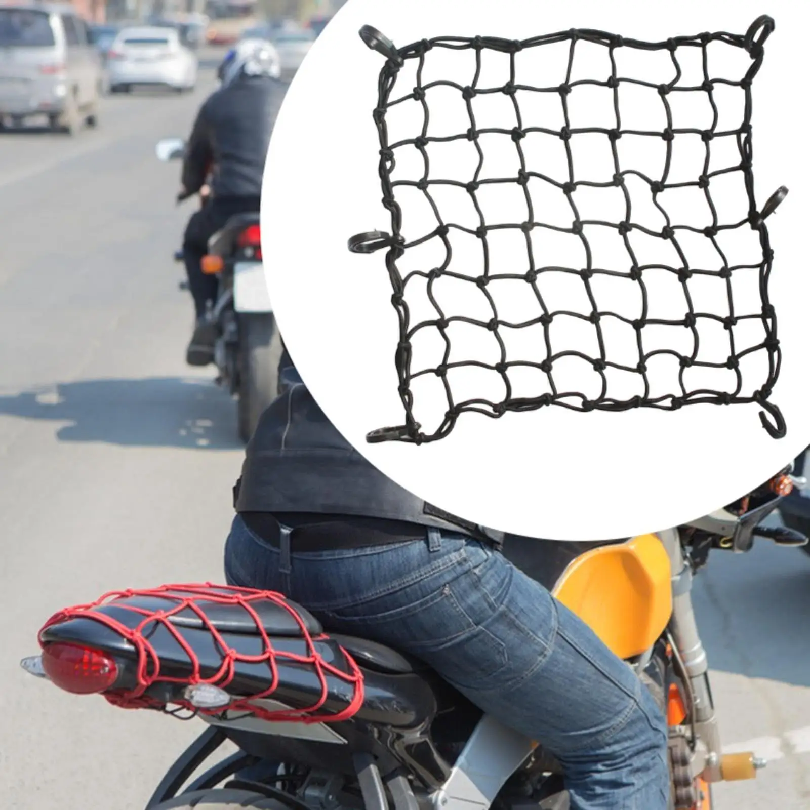 Rete elastica per rete da carico per moto con 6 ganci per moto ATV Ciclismo 16 x 16 Rete da carico per moto elastica