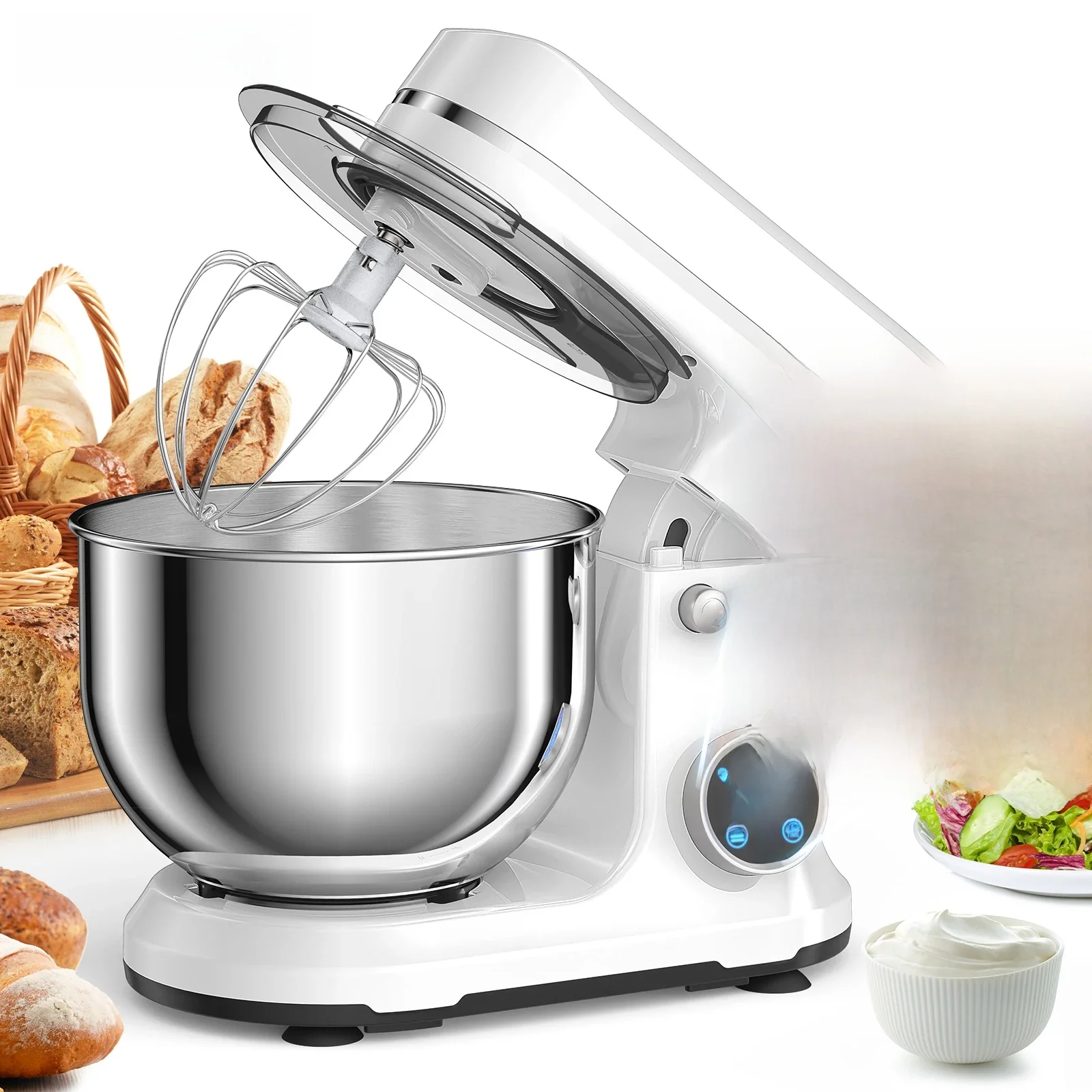 BioloMix Kitchen Food Stand Mixer, 1200W 11-Speeds DC Motor, Digital OLED Screen, Electric Food Mixer with Dough Hook, Whisk
