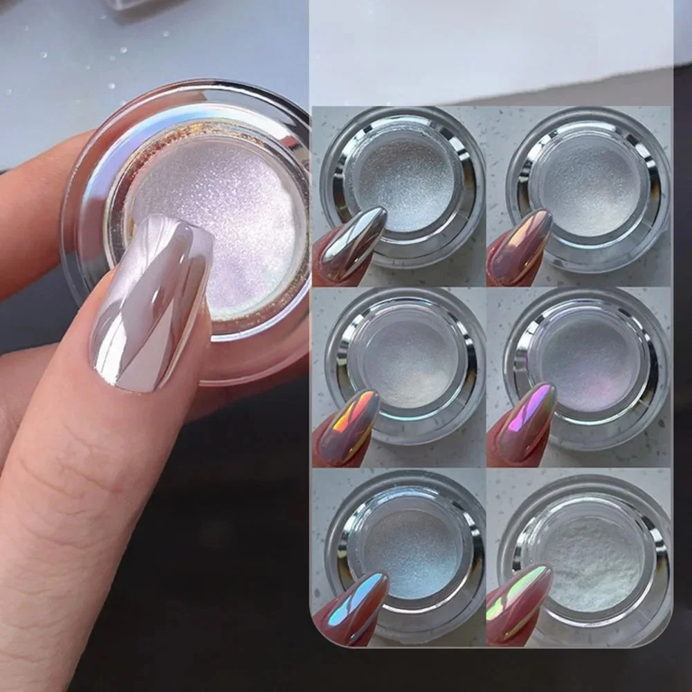 7 kolorów Moonlight White Aurora Mirror Powder Shiny Pearl Chrome Rubbing Powder Metallic Silver Effect Laser Moon-light Powder — zdjęcie 2