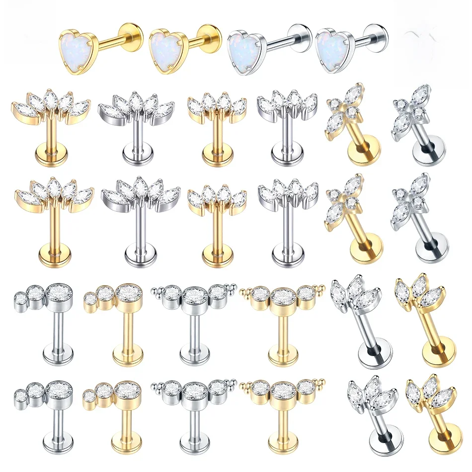 10 stks/partij Titanium Labret Ringen Piercing Kubieke Zirkoon Oor Tragus Earring Stud Conch Helix Daith Oor Piercings Vrouwen Sieraden 16G - afbeelding 2