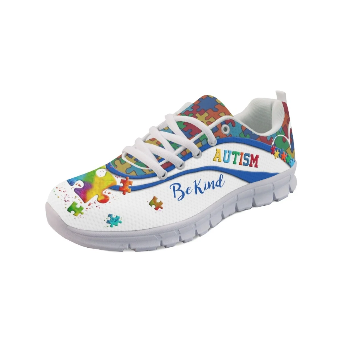INSTANTARTS Fashion Womne's Sneakers Autism Cancer Awareness Love Heart Design Lady Shockproof Flat Shoes Comfort Lace-up Tennis