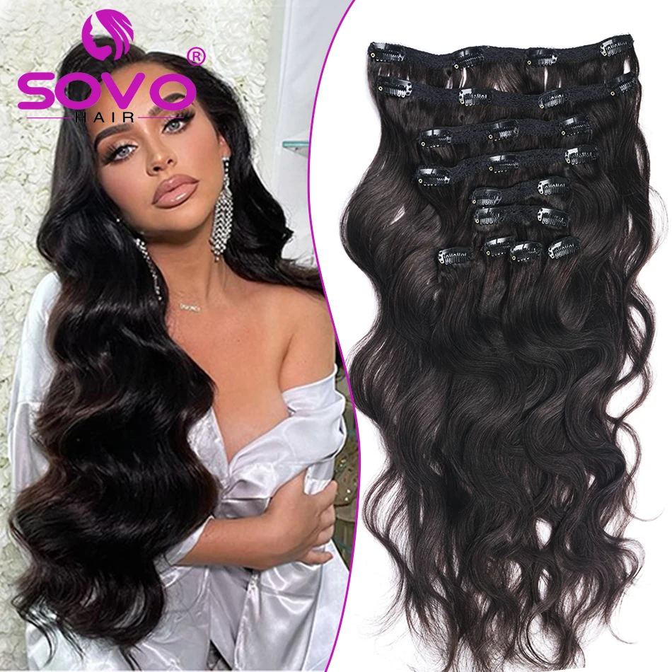 Extensions de cheveux Body Wave à clipser, 240 cheveux humains, double trame, invisibles, sans couture, haute qualité, noir naturel, 100% g