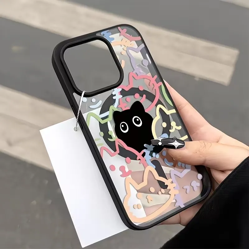 Fotografia 5: Capa Magnética Pintada com Gato de Desenho Animado para iPhone 18 17 16 15 14 13 12 11 Pro Xs Max Plus Air Mini XR X 17e 16e