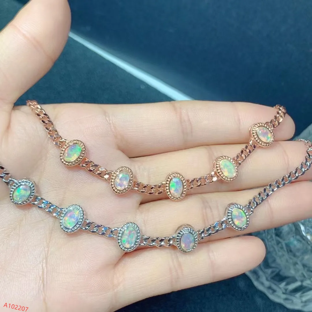 

Premium Jewelry 100% Natural Gemstones 925 Sterling Silver Glossy Opal Women's Bracelet 2 Party Gift Marry Wedding Birthday New