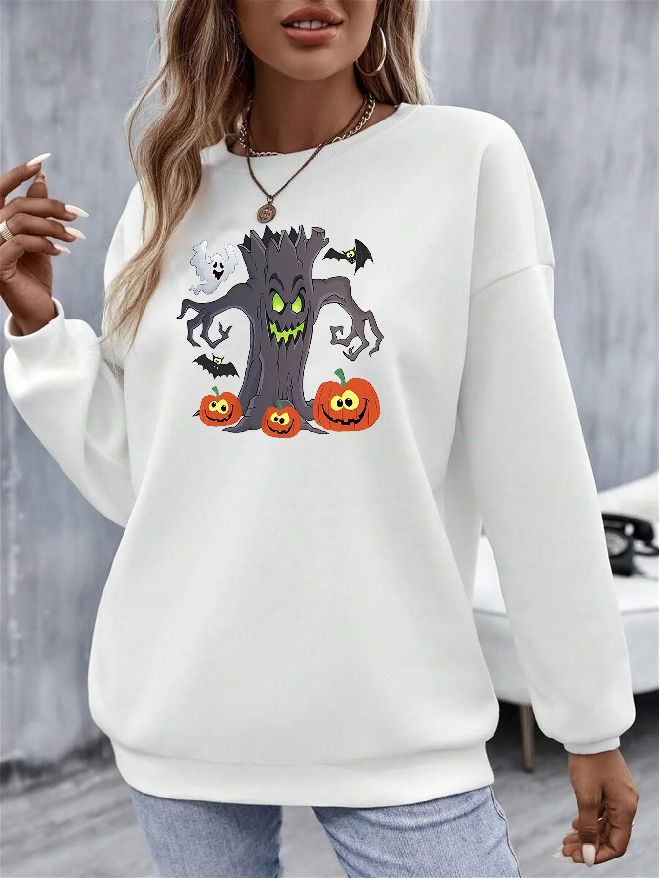 

2024 Sunflower Letter Halloween Spooky Ghost And Pumpkins Print Hiphop Fashion Funny Sports Hoodies