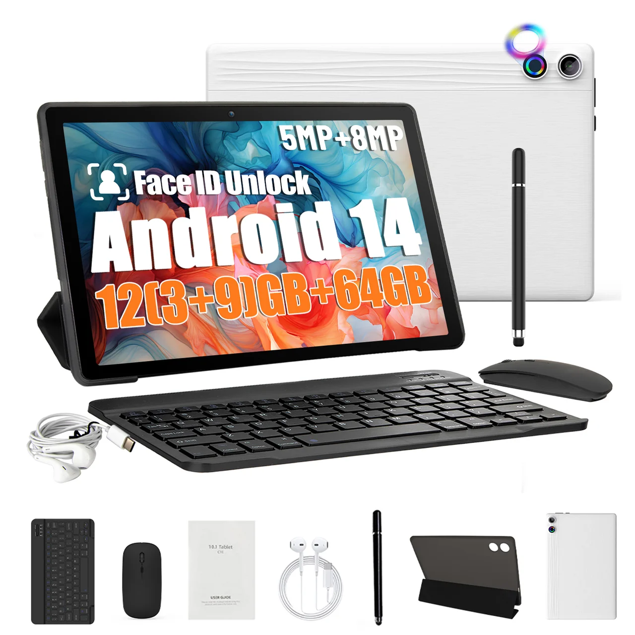 

A10L 10 Inch Android 14 Tablet Face Unlock HD IPS Screen Octa-Core 12GB+64GB Protective Case Stylus Keyboard Mouse Headphones